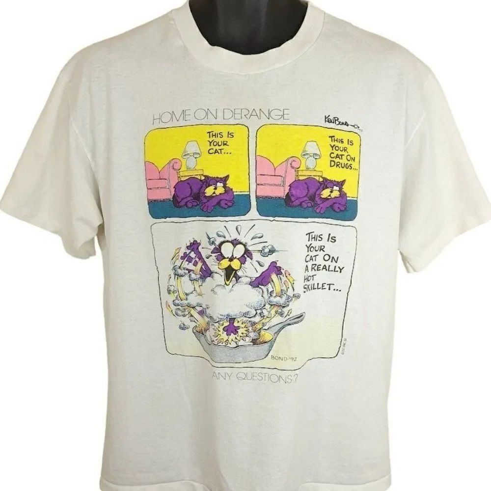 Cat Cartoon T Shirt Vintage 90s Ken Bond Funny Humor Joke Comic Home On Derange